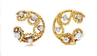 * A Pair of Yellow Gold and Diamond Earclips, 5.80 dwts. 5.80 dwts.