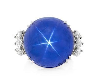 * A Platinum, Burmese Star Sapphire and Diamond Ring, 10.20 dwts.