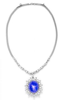 * A Platinum, Star Sapphire and Diamond Necklace, 38.70 dwts. (Including additional chain lengths)