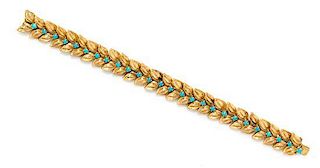 An 18 Karat Yellow Gold and Turquoise Bracelet, Cartier, 32.20 dwts.