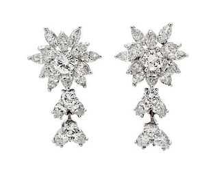 A Pair of Platinum and Diamond Pendant Earclips, 7.10 dwts.