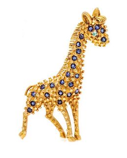 An 18 Karat Yellow Gold, Sapphire and Emerald Giraffe Brooch, Tiffany & Co., 12.30 dwts.
