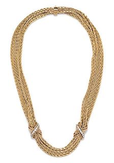 A Yellow Gold and Diamond Multistrand Necklace, Circa 1960, 45.20 dwts.