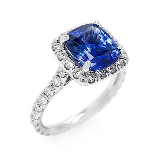 A White Gold, Sapphire and Diamond Ring, 2.90 dwts.