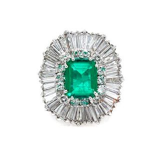 A Platinum, Emerald and Diamond Ballerina Ring, 9.00 dwts.