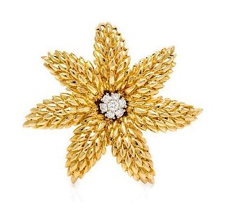 An 18 Karat Yellow Gold and Diamond Flower Brooch, Tiffany & Co., 13.70 dwts.