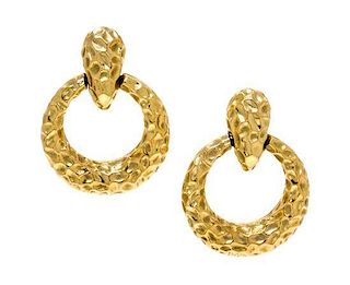 * A Pair of Yellow Gold Doorknocker Earclips, 13.70 dwts.