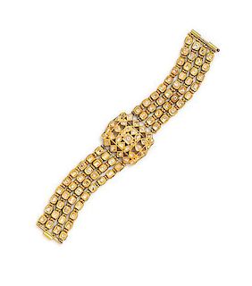 A Yellow Gold, Diamond and Polychrome Enamel Mughal Style Bracelet, 48.80 dwts.
