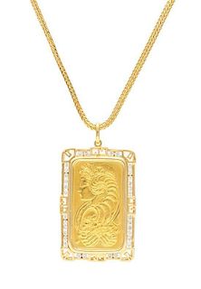 * An 18 Karat Yellow Gold and Diamond Pendant, 26.90 dwts.
