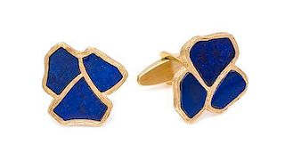 A Pair of Yellow Gold and Lapis Lazuli Cufflinks, 10.40 dwts.