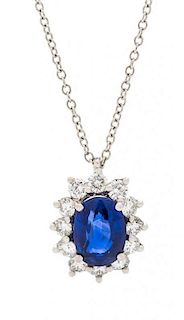 A Platinum, Sapphire and Diamond Pendant, Tiffany & Co., 4.30 dwts.