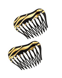 A Pair of Black Lacquered Iron and 24 Karat Gold Hair Combs, Angela Cummings for Tiffany & Co., Circa 1977-78, 13.20 dwts.