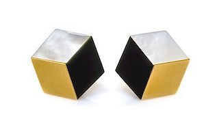 * A Pair of 18 Karat Yellow Gold, Onyx and Mother-of-Pearl Earclips, Angela Cummings, 11.80 dwts.