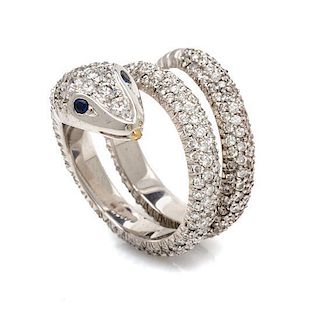 * An 18 Karat White Gold and Diamond Serpent Ring, 11.90 dwts.