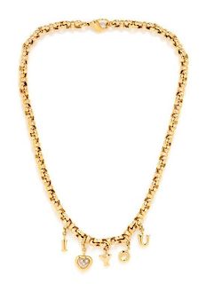 An 18 Karat Yellow Gold and Diamond Happy Diamond "I Love You" Necklace, Chopard, 42.20 dwts.