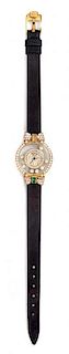 An 18 Karat Yellow Gold, Diamond and Emerald Bow Motif Happy Diamonds Wristwatch, Chopard,