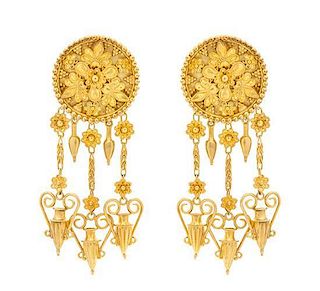A Pair of 18 Karat Yellow Gold Classical & Hellenistic Amphora Motif Earclips, Lalaounis, 17.50 dwts.