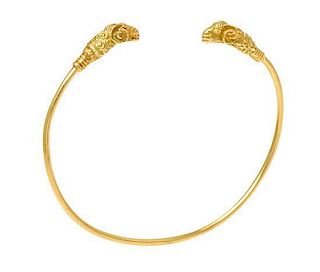 * An 18 Karat Yellow Gold Ram Head Motif Bracelet, 7.00 dwts.