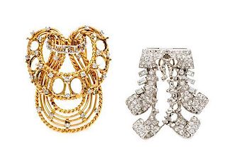 * A Collection of Platinum, 18 Karat Gold and Diamond Brooch Settings, Cartier, 20.10 dwts.