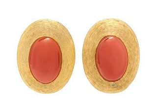 A Pair of 18 Karat Yellow Gold and Moonstone Sabi Earclips, Henry Dunay, 21.20 dwts.