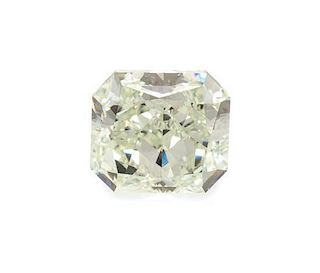 A 0.75 Carat Radiant Cut Fancy Light Yellowish Green Diamond,