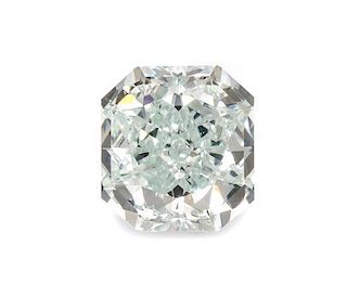 A 1.31 Carat Radiant Cut Fancy Bluish Green Diamond,