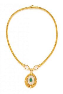 * An 18 Karat Yellow Gold, Rock Crystal, Emerald and Diamond Necklace, Lalaounis, 28.50 dwts.