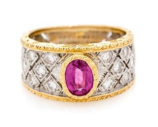 An 18 Karat Bicolor Gold, Pink Tourmaline and Diamond Ring, Mario Buccellati, 4.80 dwts.