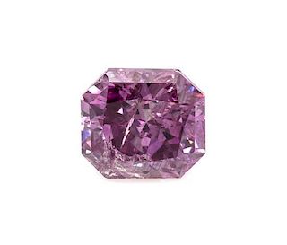 A 0.41 Carat Radiant Cut Fancy Deep Pink-Purple Diamond,