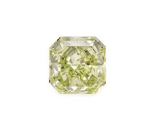 A 0.52 Carat Radiant Cut Fancy Intense Green Diamond,