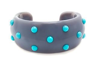 A Grey Agate and Turquoise Cuff Bracelet,