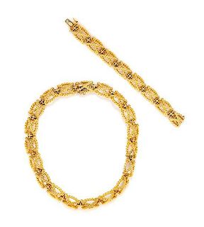 An 18 Karat Yellow Gold Rope Texture Demi Parure, 140.10 dwts.
