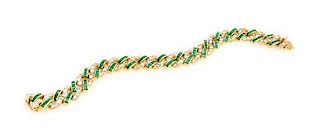 A Yellow Gold, Emerald and Diamond Bracelet, 28.50 dwts.