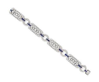 An Art Deco Platinum, Sapphire, and Diamond Bracelet, 22.60 dwts.