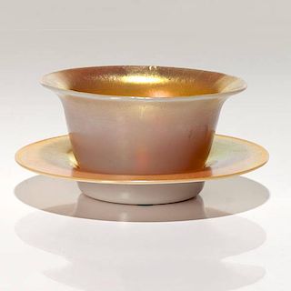 Steuben Gold Aurene and Calcite Bowl and Dish 