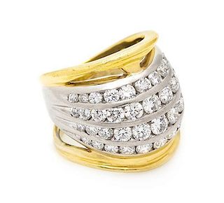 * A Platinum, 18 Karat Yellow Gold and Diamond Ring, 21.50 dwts