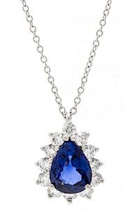 A Platinum, Sapphire and Diamond Pendant, Tiffany & Co., 5.20 dwts.
