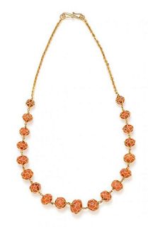 An Antique Yellow Gold and Coral Necklace, 21.10 dwts.
