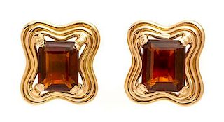 A Pair of Vintage Rose Gold and Citrine Earclips, 9.40 dwts.