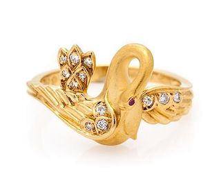 * An 18 Karat Yellow Gold and Diamond Swan Ring, Carrera y Carrera, 2.60 dwts.