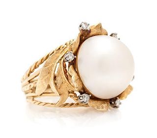 * A Yellow Gold, Mabe Pearl and Diamond Ring, 10.20 dwts.