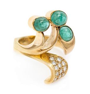 * A Yellow Gold, Emerald and Diamond Ring, 10.40 dwts.