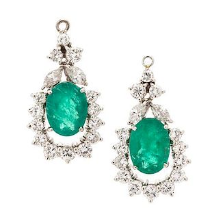 * A Pair of 18 Karat White Gold, Emerald and Diamond Pendant Drops, H. Stern, 4.20 dwts.
