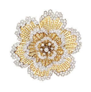 * A Platinum, 18 Karat Yellow Gold and Diamond Flower Brooch, Italian, 31.80 dwts.