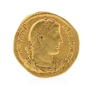 A Yellow Gold Ancient Roman Valentian I Coin. 2.60 dwts.
