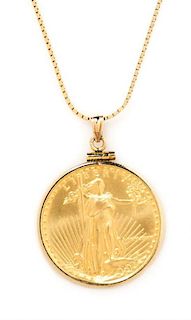 A 14 Karat Yellow Gold and US $25 Liberty Eagle Coin Pendant, 16.20 dwts.