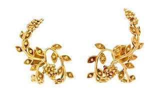 * A Pair of 18 Karat Yellow Gold Foliate Earrings, 6.50 dwts.