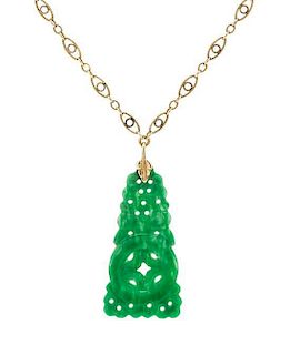 A Yellow Gold and Jade Pendant, 2.60 dwts.