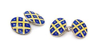 * A Pair of Sterling Silver and Polychrome Enamel Cufflinks, Aprey, 10.30 dwts.