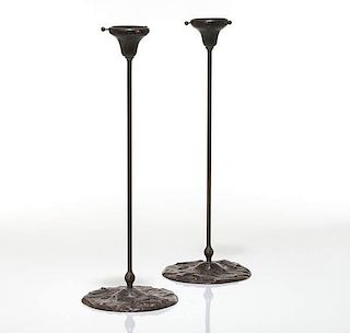 Tiffany Style Bronze Candlesticks 